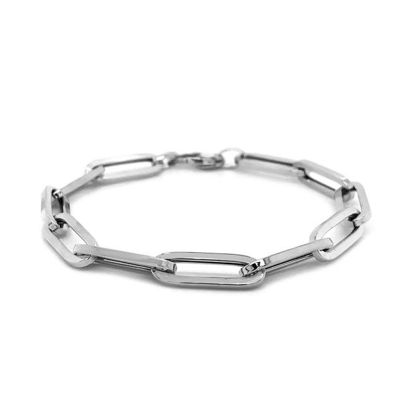 14K White Gold Extra Wide Paperclip Chain Bracelet - Picture 3 of 3